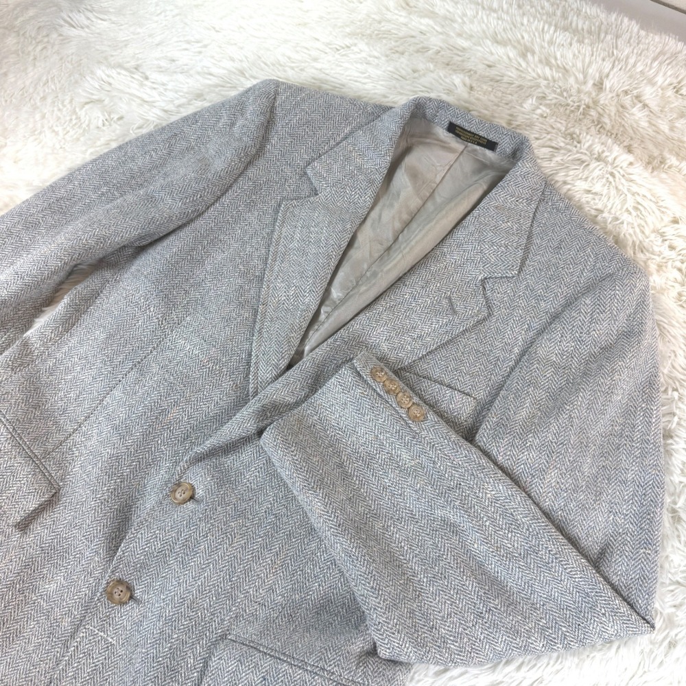 Vintage Evan Picone Tweed Blazer Jacket Herringbone Grey Size 40R Classic Preppy